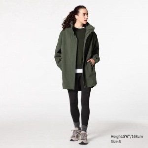 Uniqlo BLOCKTECH Half Women Coats Olive US | VUAI-36759