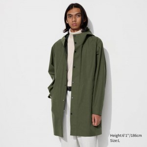 Uniqlo BLOCKTECH Men Coat Olive US | CHNL-86042