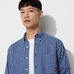 Uniqlo Broadcloth (Button-Down Collar, Check) Men Shirts Blue US | BWED-46751