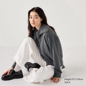 Uniqlo Brushed Jersey Half-Zip Women Sweatshirts Grey US | GUOI-48620