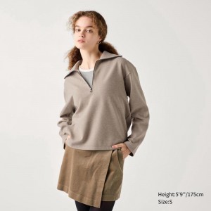 Uniqlo Brushed Jersey Half-Zip Women Sweatshirt Beige US | NRJX-81695