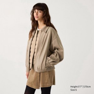 Uniqlo Brushed Jersey Oversized Blouson Women Jackets Beige US | FASX-90241