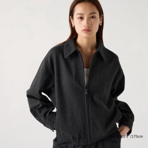 Uniqlo Brushed Jersey Oversized Blouson Women Jackets Dark Grey US | ZFDY-78652