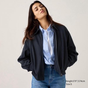 Uniqlo Brushed Jersey Oversized Blouson Women Jackets Navy US | HGCY-82915