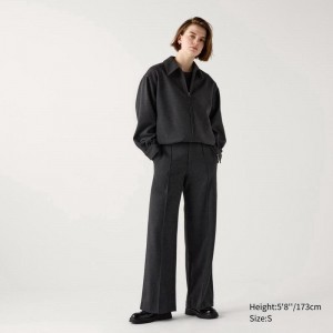 Uniqlo Brushed Jersey Wide (Long) Women Trousers Dark Grey US | FMYW-26417