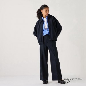 Uniqlo Brushed Jersey Wide Women Trousers Navy US | UCNV-30187