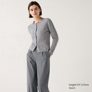 Uniqlo Cable Crew Neck Women Cardigans Grey US | MAHU-79348