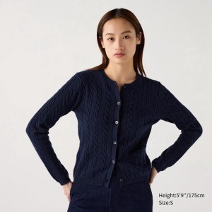 Uniqlo Cable Crew Neck Women Cardigans Navy US | PKRU-30167