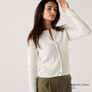 Uniqlo Cable Crew Neck Women Cardigans Off White US | ZURC-34605