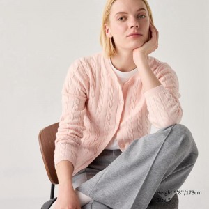 Uniqlo Cable Crew Neck Women Cardigans Pink US | OBHI-40892