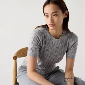 Uniqlo Cable Crew Neck Women Jumper Grey US | PTJZ-85037