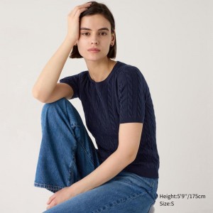 Uniqlo Cable Crew Neck Women Jumper Navy US | UCDE-21793