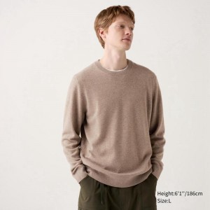 Uniqlo Cashmere Crew Neck Men Jumper Beige US | CYWG-29317