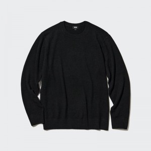 Uniqlo Cashmere Crew Neck Men Jumper Black US | AXVB-58327