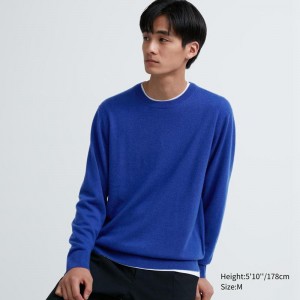 Uniqlo Cashmere Crew Neck Men Jumper Blue US | HFYD-79630