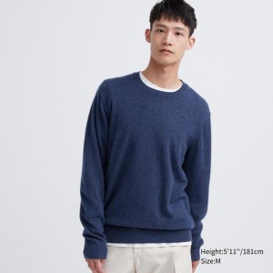 Uniqlo Cashmere Crew Neck Men Jumper Blue US | BLNO-65412