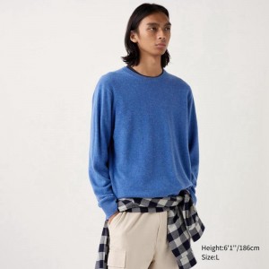 Uniqlo Cashmere Crew Neck Men Jumper Blue US | QMGO-37645