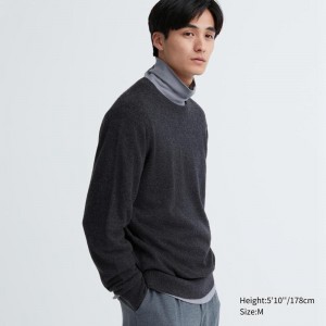 Uniqlo Cashmere Crew Neck Men Jumper Dark Grey US | HXWE-01347