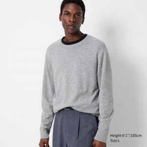 Uniqlo Cashmere Crew Neck Men Jumper Grey US | RUIX-75601