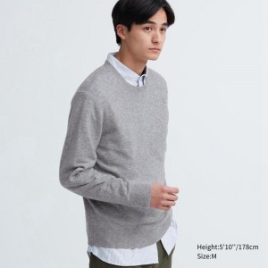 Uniqlo Cashmere Crew Neck Men Jumper Grey US | CGKH-90635