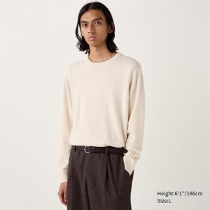 Uniqlo Cashmere Crew Neck Men Jumper Natural US | VYNI-71509