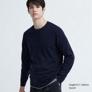 Uniqlo Cashmere Crew Neck Men Jumper Navy US | XAJL-81093