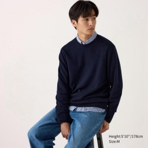 Uniqlo Cashmere Crew Neck Men Jumper Navy US | ASDF-01587