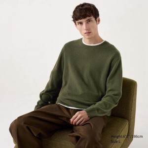 Uniqlo Cashmere Crew Neck Men Jumper Olive US | TUNH-13570