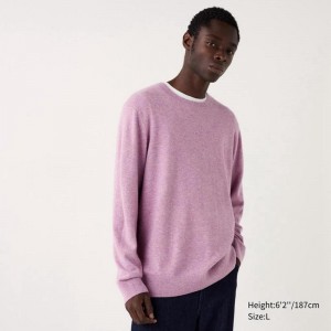 Uniqlo Cashmere Crew Neck Men Jumper Purple US | FOKZ-30951