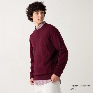 Uniqlo Cashmere Crew Neck Men Jumper Wine US | HKFW-68957