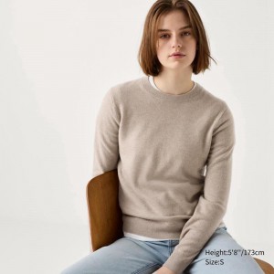 Uniqlo Cashmere Crew Neck Women Jumper Beige US | AIHJ-84356