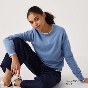 Uniqlo Cashmere Crew Neck Women Jumper Blue US | MRLY-80392