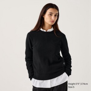 Uniqlo Cashmere Crew Neck Women Jumper Black US | GJCA-87021