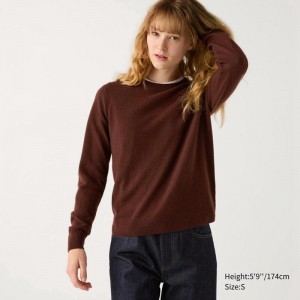 Uniqlo Cashmere Crew Neck Women Jumper Brown US | WMEQ-93167