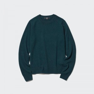 Uniqlo Cashmere Crew Neck Women Jumper Dark Green US | XZAQ-91370