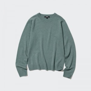 Uniqlo Cashmere Crew Neck Women Jumper Green US | TDRH-32469