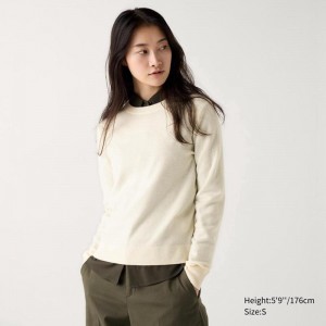 Uniqlo Cashmere Crew Neck Women Jumper Off White US | FIKX-67410