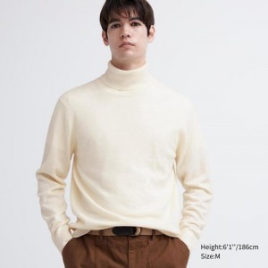 Uniqlo Cashmere Men Jumper Off White US | CBNF-64589