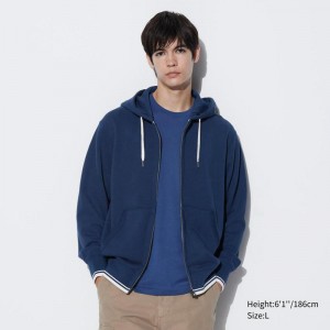 Uniqlo Colour Block Zipped Men Hoodie Blue US | FSAU-46507