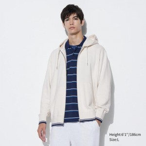 Uniqlo Colour Block Zipped Men Hoodie Off White US | YRFA-05241