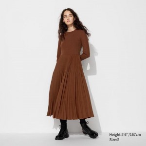 Uniqlo Combination Women Dress Brown US | ODZQ-43507