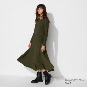 Uniqlo Combination Women Dress Dark Green US | QCEF-95238