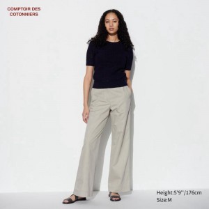 Uniqlo Cotton Blend Straight Women Trousers Grey US | PBCI-83127