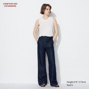 Uniqlo Cotton Blend Straight Women Trousers Blue US | UJEF-06917