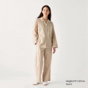 Uniqlo Cotton Blend (Stripe) Women Pyjamas Natural US | MZTW-19563