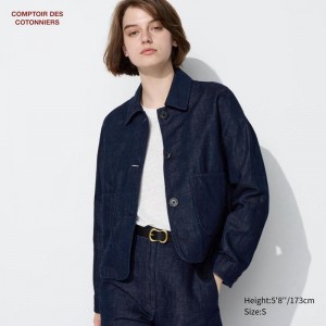 Uniqlo Cotton Blend Women Jackets Blue US | DLFS-57204