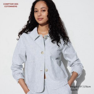 Uniqlo Cotton Blend Women Jackets Blue US | VYWM-98072