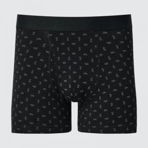 Uniqlo Cotton Boxer (Print) Men Briefs Black US | SLWX-51692