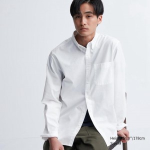 Uniqlo Cotton Broadcloth (Button-Down Collar) Men Shirts White US | OPCI-08243