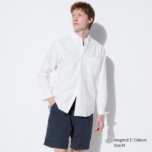 Uniqlo Cotton Broadcloth (Button-Down Collar) Men Shirts White US | ADHK-39175